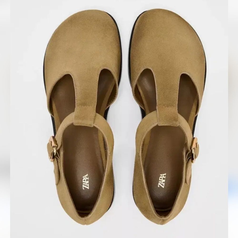 Zara Suede Leather Mary Jane Flats Size 10